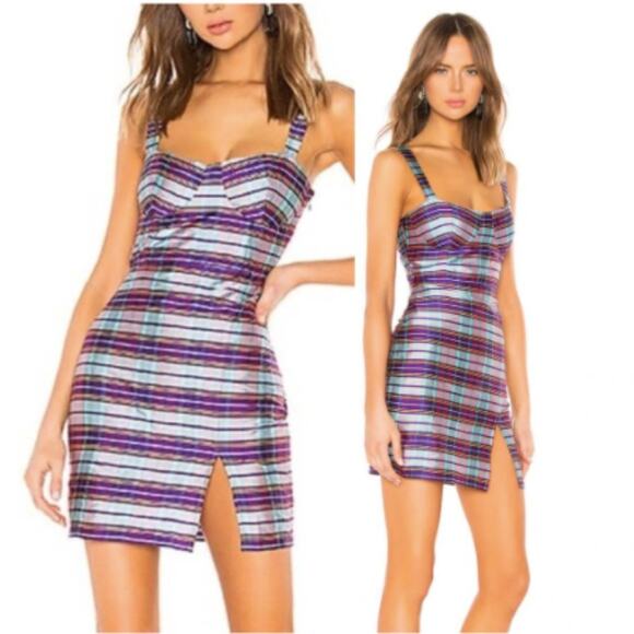 Revolve LPA Franca Bustier Mini Dress in Purple Plaid - Picture 1 of 7
